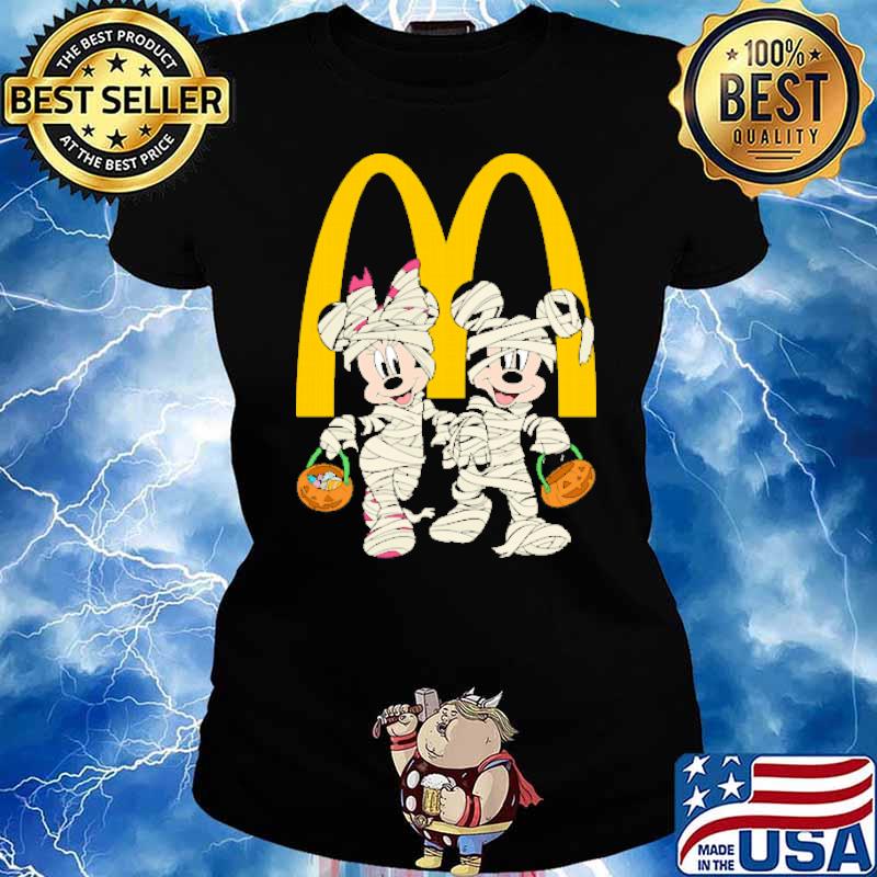 Mcdonalds logo minnie and mickey mouse s Ladies tee