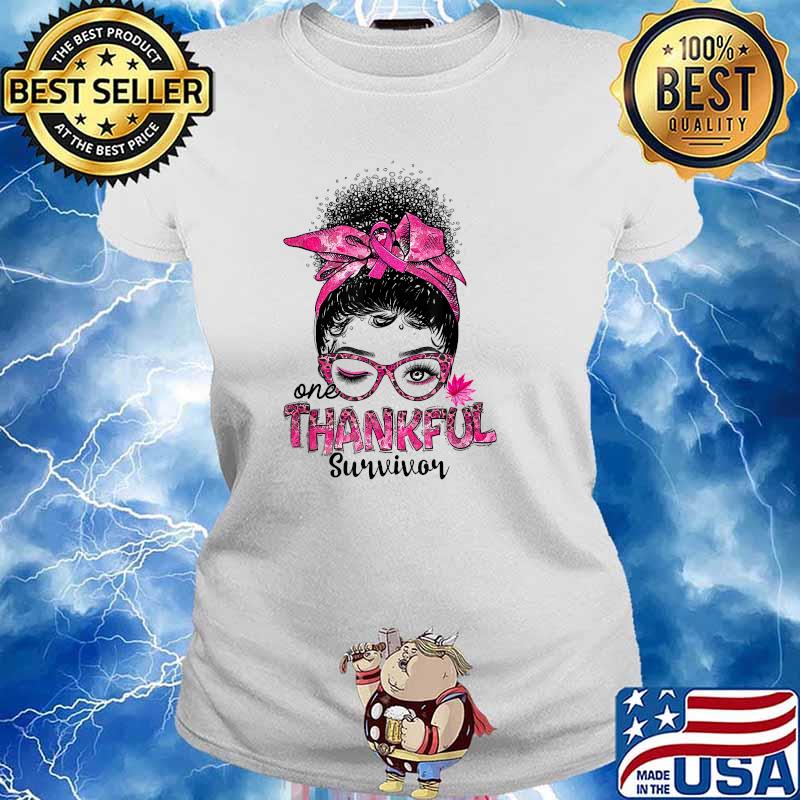 One Thankful Survivor Afro Black Women Breast Cancer T-Shirt Ladies tee
