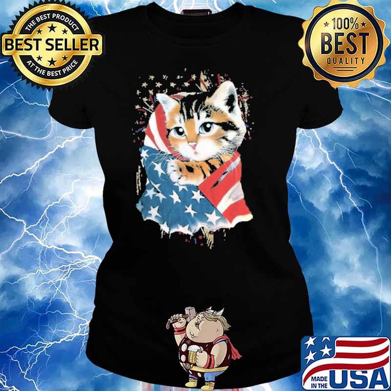 Patriotic Cat American Flag Shirt Ladies tee