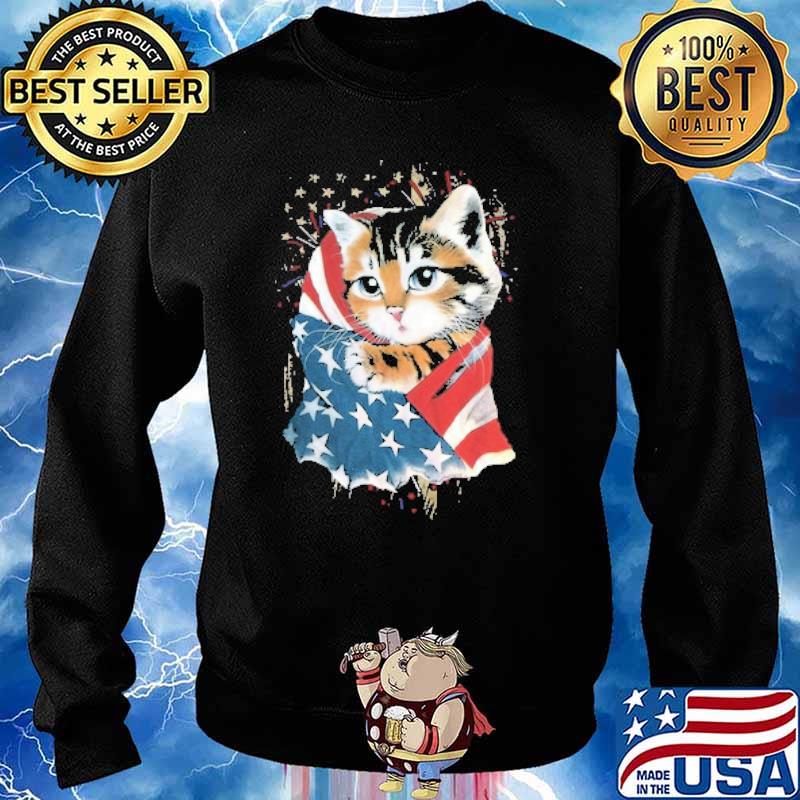 Patriotic Cat American Flag Shirt Sweater