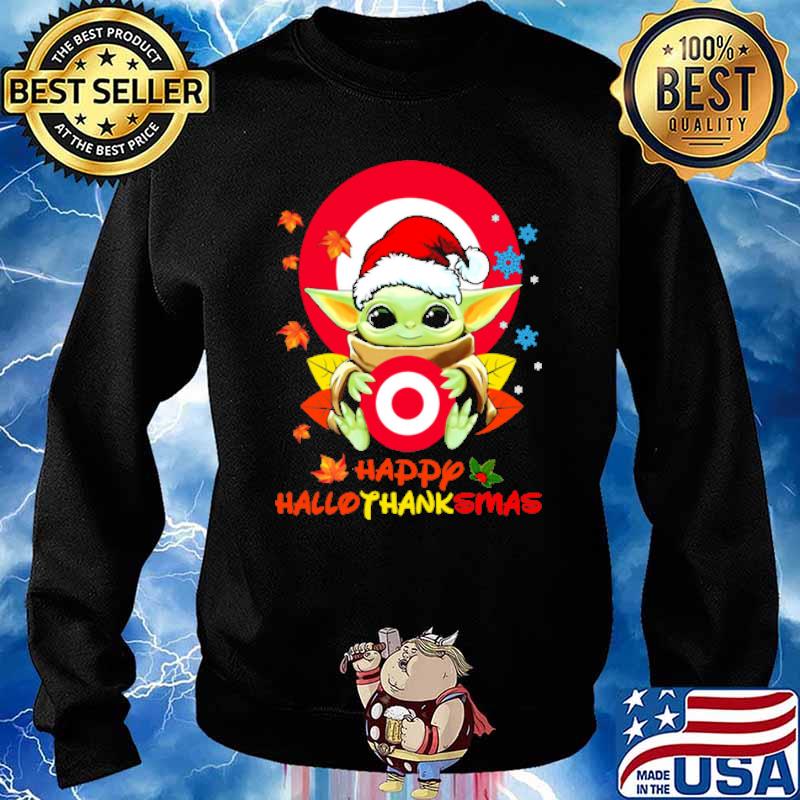Target logo yoda holding happy hallothanksmas santa hat s Sweater