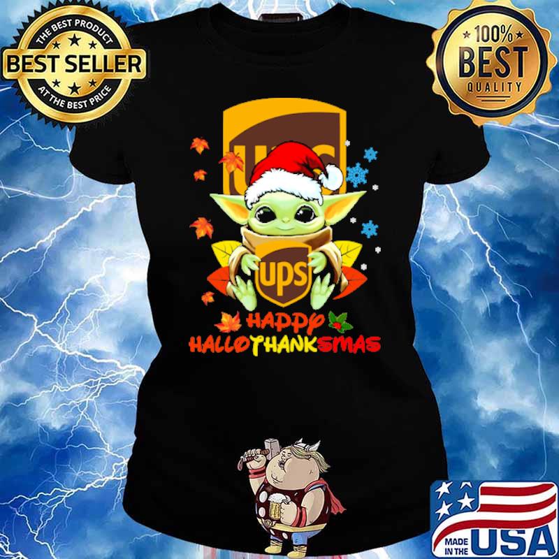 Ups logo happy hallothanksmas yoda wear santa hat s Ladies tee
