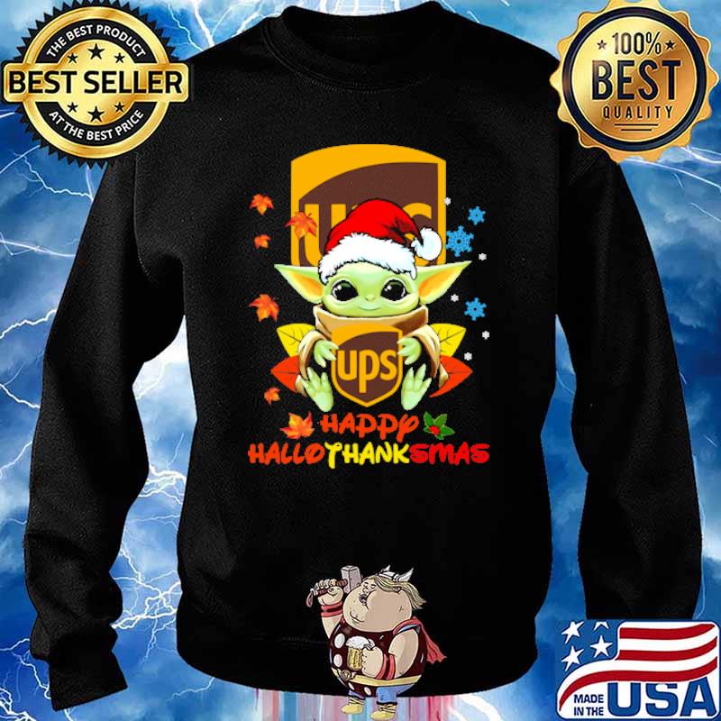Ups logo happy hallothanksmas yoda wear santa hat s Sweater