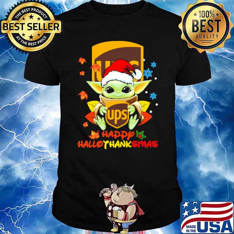 Ups logo happy hallothanksmas yoda wear santa hat shirt
