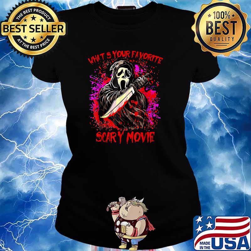 What's Your Favorite Scary Movie Ghostface Scream Halloween T-Shirt Ladies tee