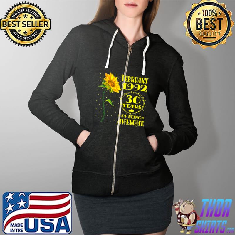 30th Birthday 30 Year Old Woman Born February 1992 Sunflower Premium T-Shirt Full Zip Hooded