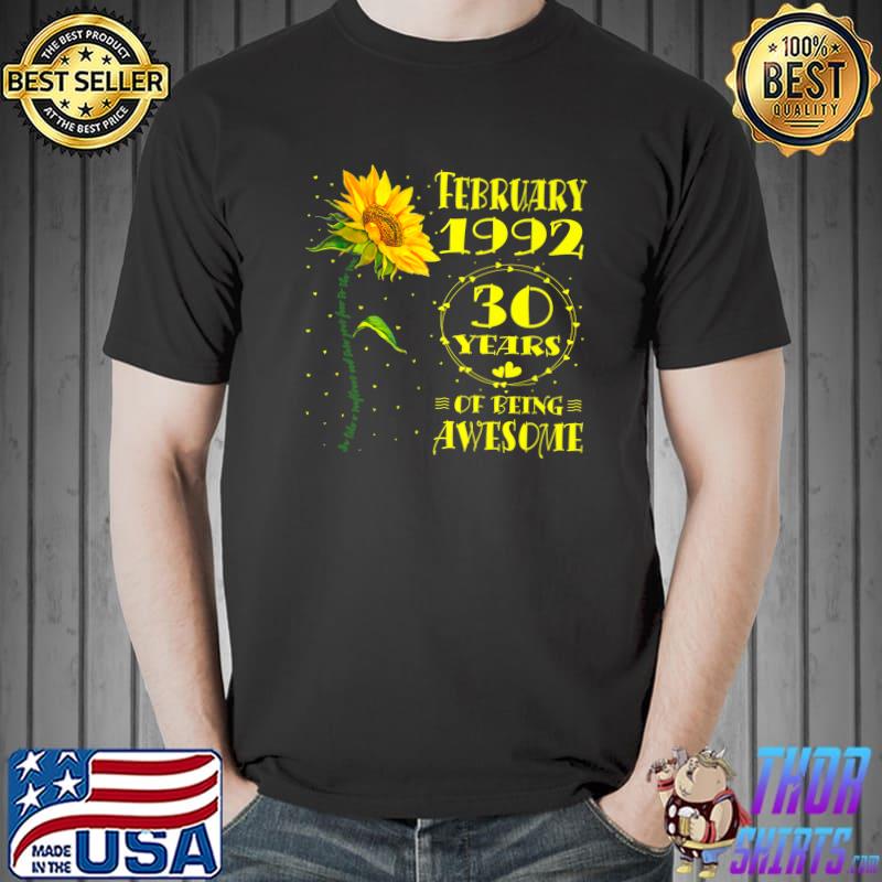 30th Birthday 30 Year Old Woman Born February 1992 Sunflower Premium T-Shirt