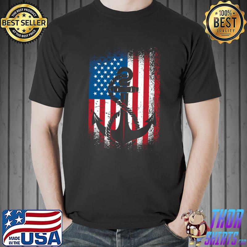 American flag sailing design anchor rope and anchor T-Shirt Unisex