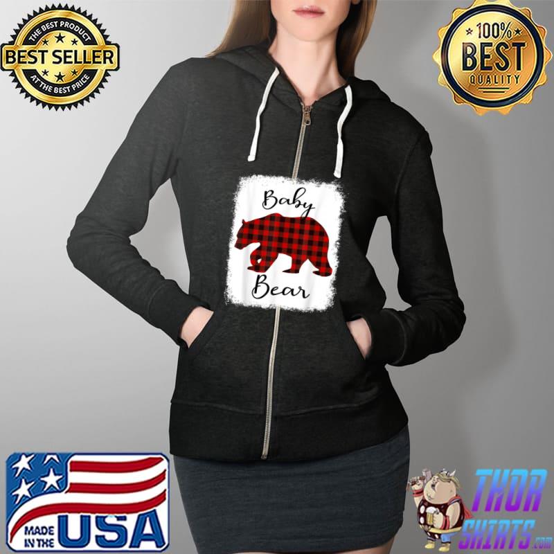 Baby Bear Matching Family Christmas Red Plaid Pajama T-Shirt Full Zip Hooded