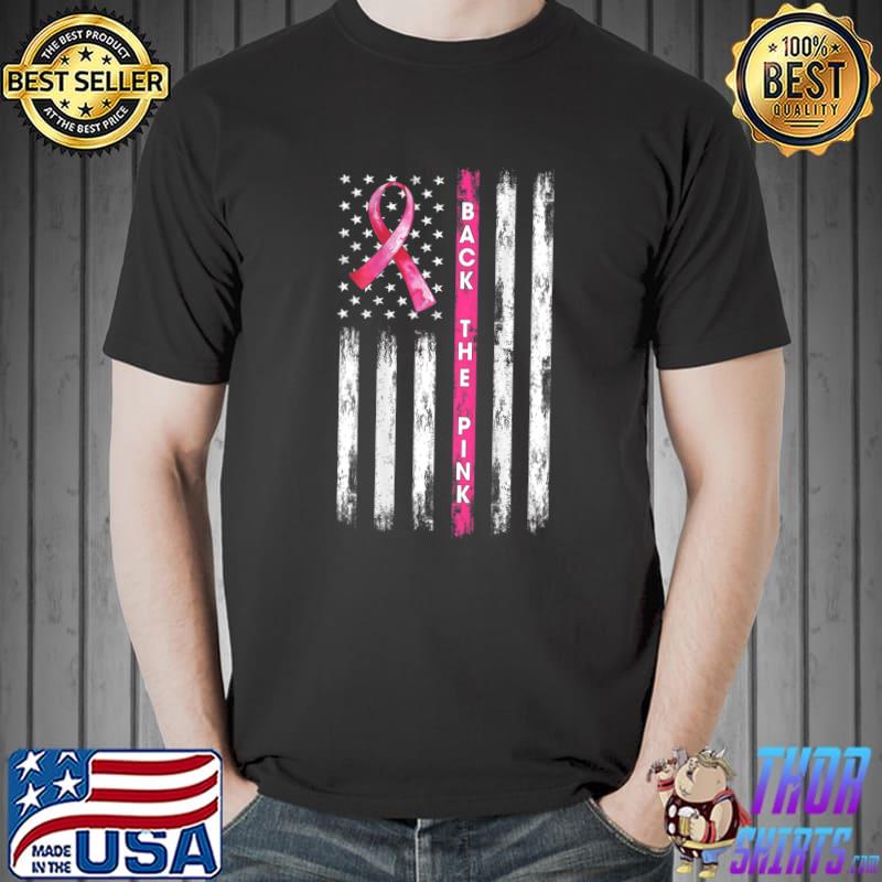 Back The Pink Ribbon American Flag Breast Cancer Awareness T-Shirt Unisex