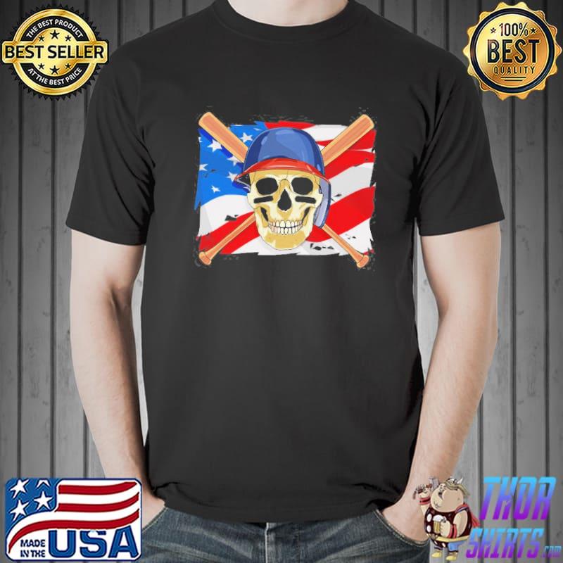 Baseball Skull 4Th Of July American Player Usa Flag s Unisex