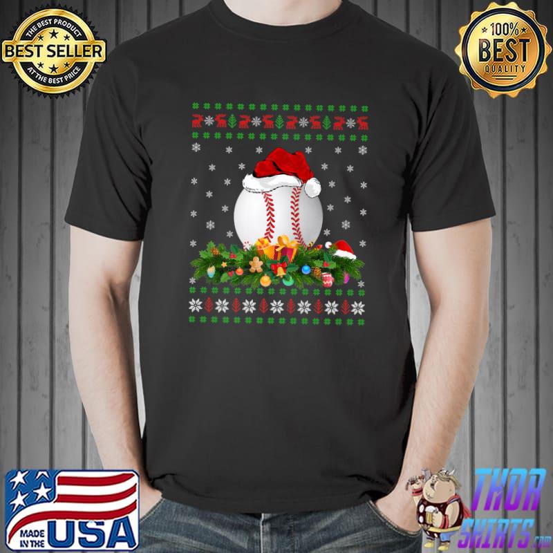 Baseball Sports Lover Xmas Santa Hat Ugly Baseball Christmas Premium T-Shirt
