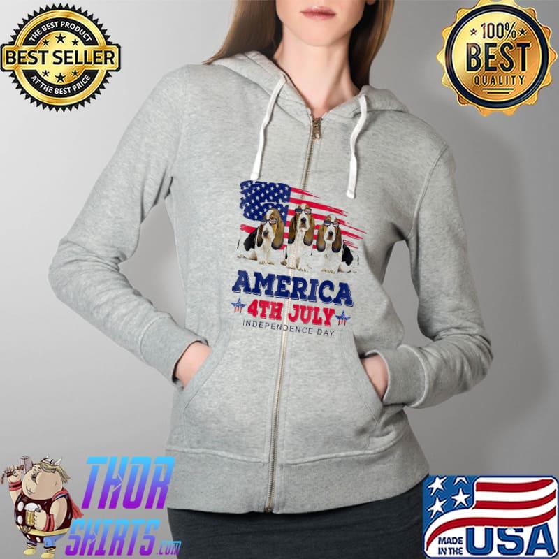 Basset Hound With Us American Flag 4Th Of July Shirt Full Zip Hooded