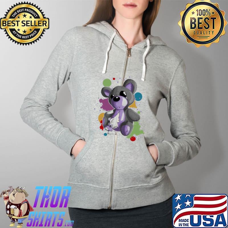 Bear With Broken Heart Colorfull Shirt Full Zip Hooded