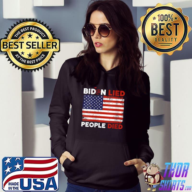 Biden Lied People Died USA Flag Vintage Bloody HandPrint T-Shirt Hoodie