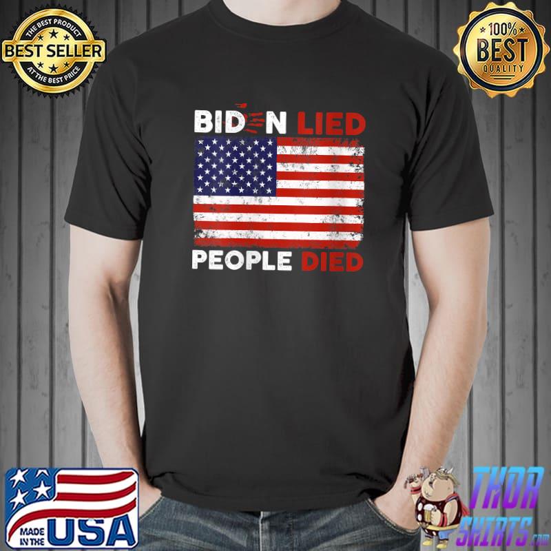 Biden Lied People Died USA Flag Vintage Bloody HandPrint T-Shirt