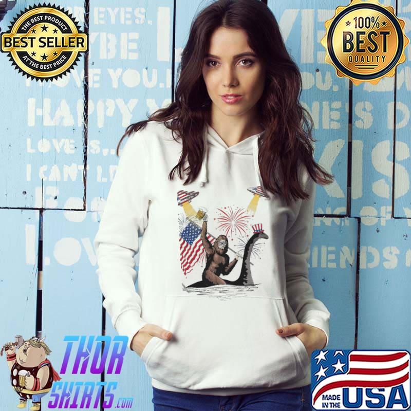 Bigfoot riding Dinosaurs happy 4th of July Alien s Hoodie