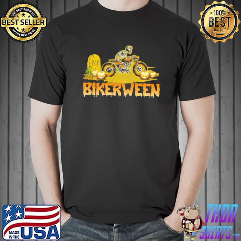 Bikerween Motorcycle Costume Halloween Skull Shirt Unisex