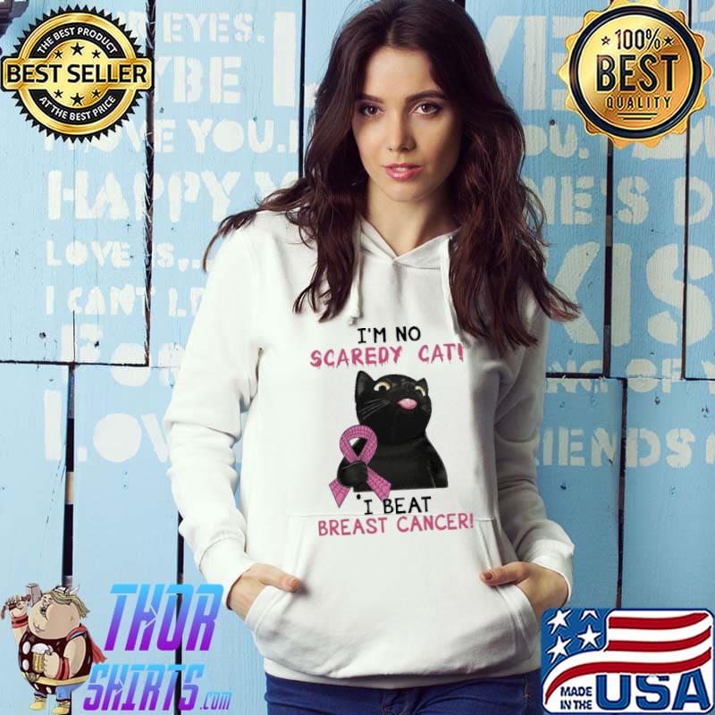 Black Cat I'm No Scaredy Cat I Beat Breast Cancer Shirt