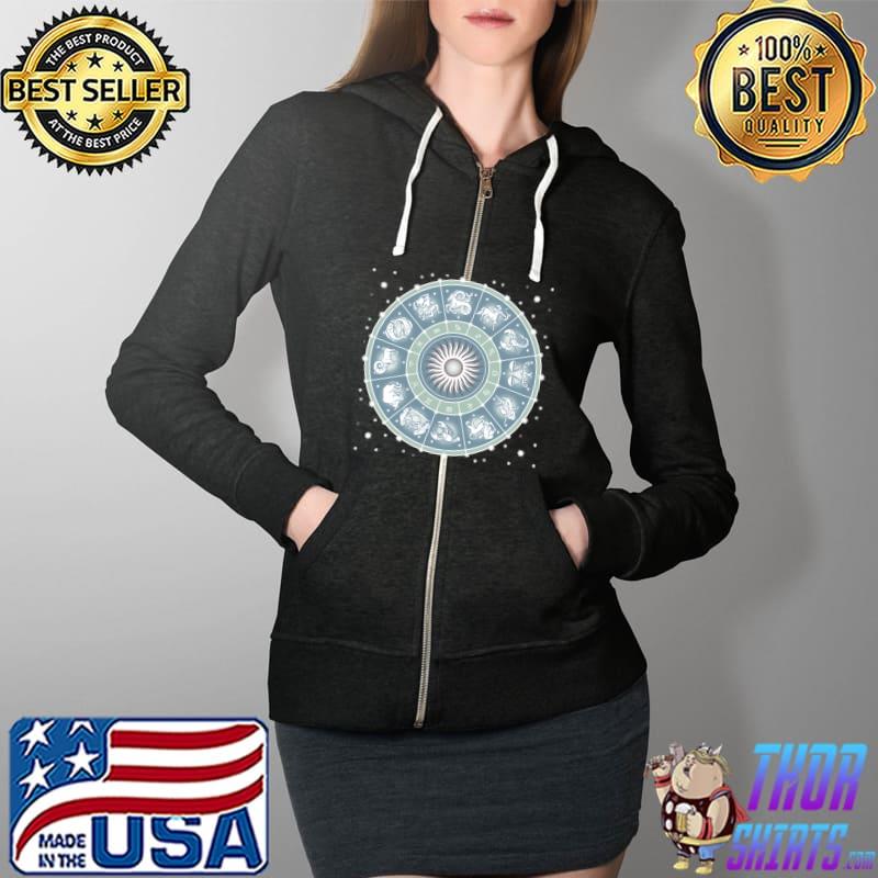 Blue Horoscope Wheel - Astrology Lovers T-Shirt Full Zip Hooded