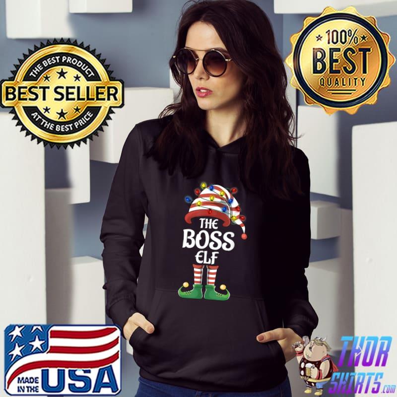 Boss Elf Lights Funny Matching Family Christmas Party Pajama T-Shirt Hoodie
