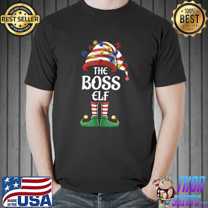 Boss Elf Lights Funny Matching Family Christmas Party Pajama T-Shirt