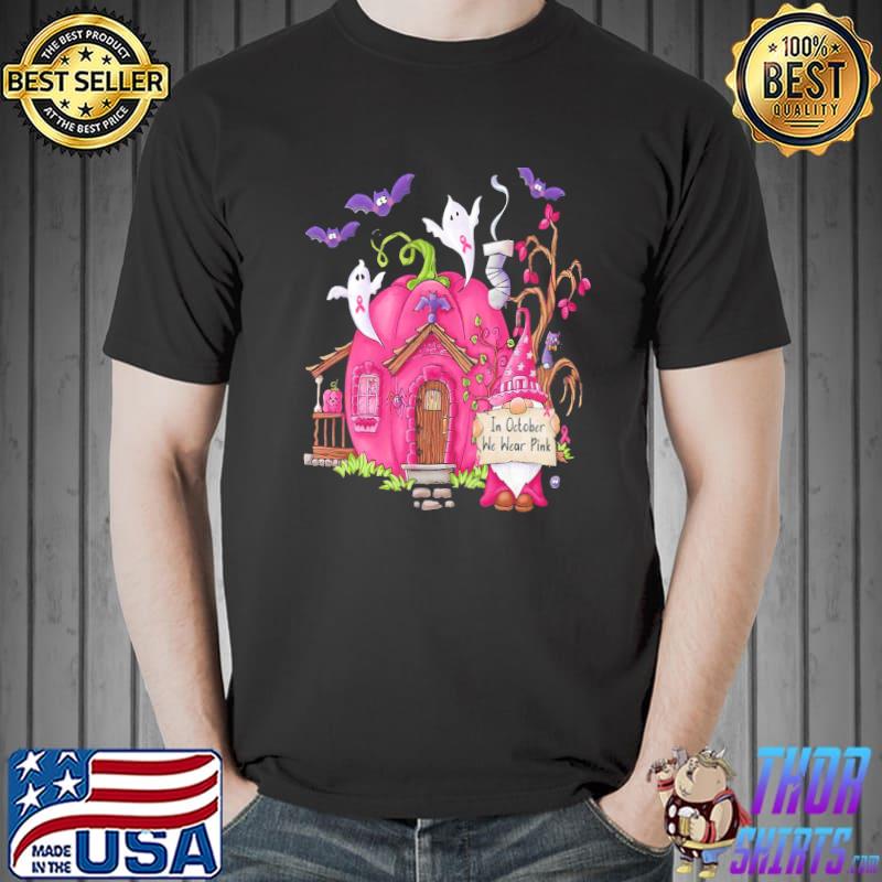 Breast Cancer Awareness Pink Halloween Gnome In October We Wear Pink Shirt