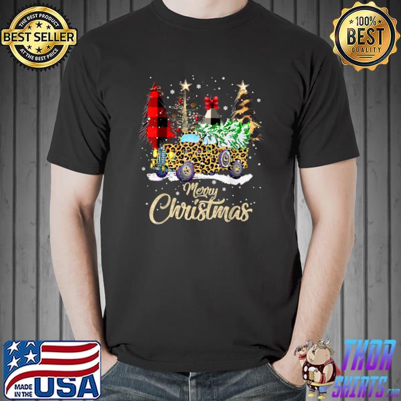 Buffalo Plaid Christmas Red Truck Christmas Tree Lights Snow T-Shirt
