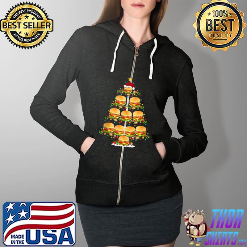 Burger Lover Xmas Lighting Santa Burger Christmas Tree T-s Full Zip Hooded