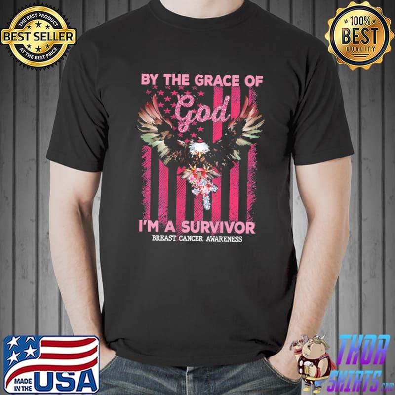 By The Grace Of God I'm A Survivor Breast Cancer Awareness America Flag Shirt