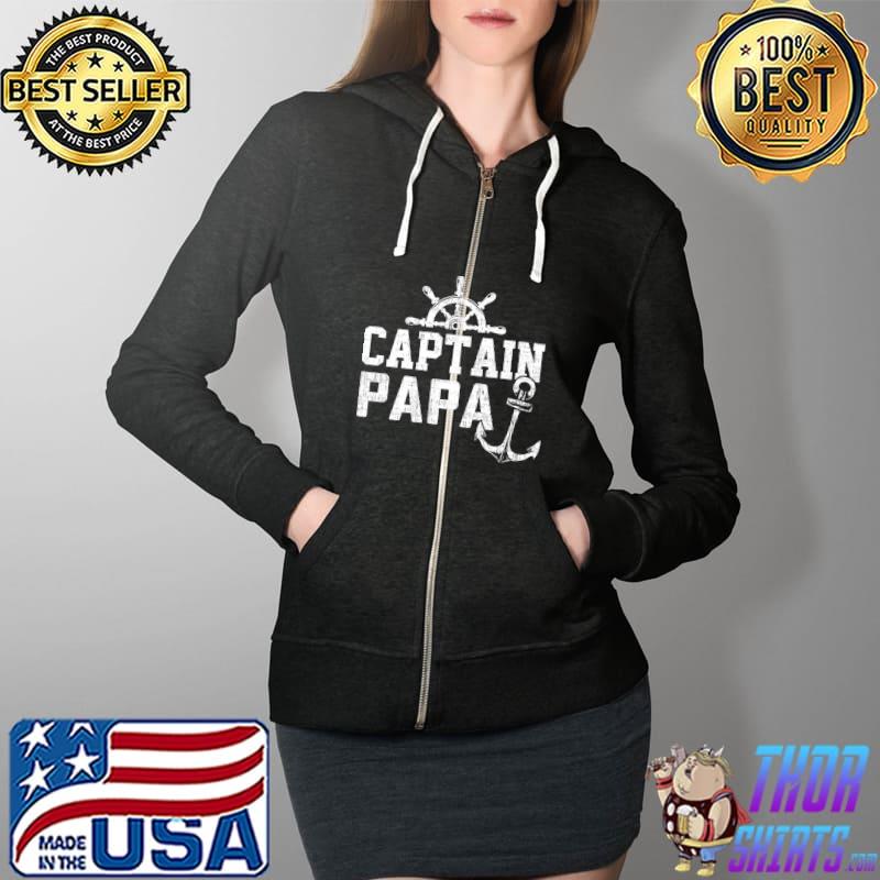 Captain Papa Pontoon Boating Fishing Lake Sailing Family T-Shirt Full Zip Hooded