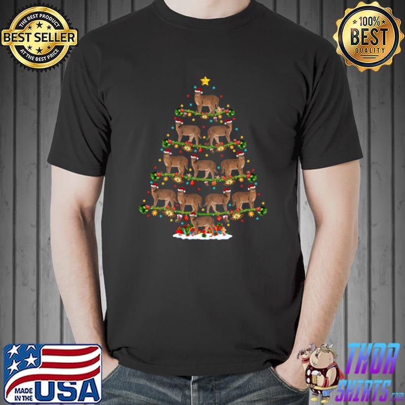 Caracal Lover Xmas Lighting Santa Caracal Christmas Tree T-shirt