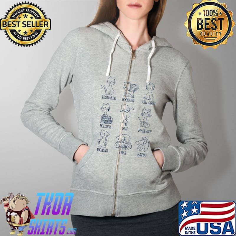 Cat Leonardo Boccioni Van Gogh Pollock Dail Malevech Picasso Fidia Rafiki Shirt Full Zip Hooded