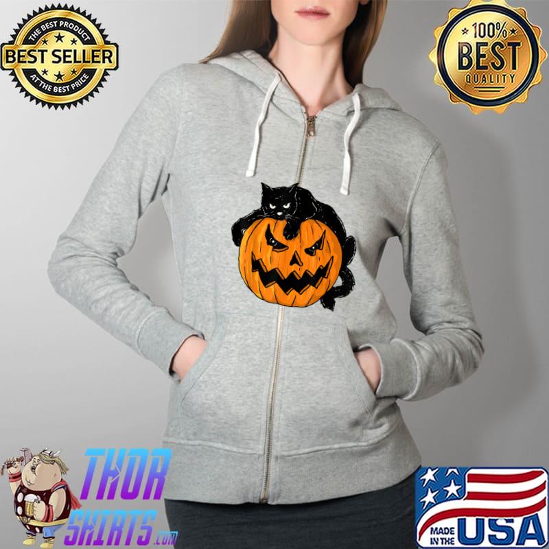 Cats Pumpkin Carved Jack O Lantern Cat Halloween Costume T-Shirt Full Zip Hooded