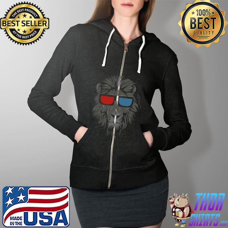 Cool Lion In 3D Glasses Shirt Full Zip Hooded