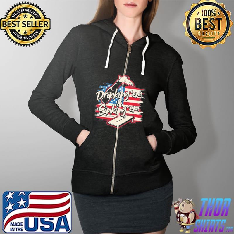 Cornhole Drinking Em Sinking Em 4Th Of July Shirt Full Zip Hooded