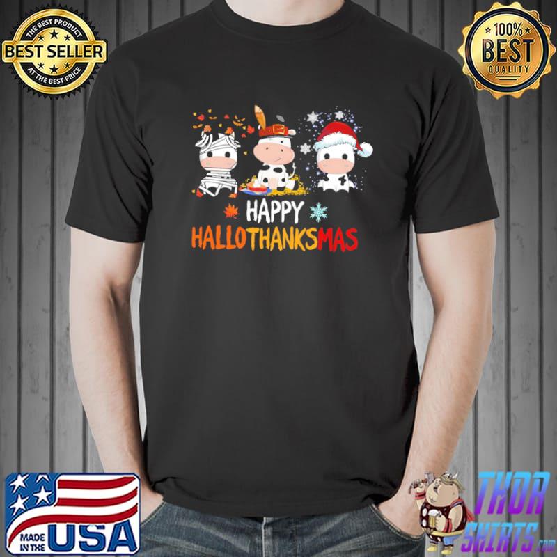 Cow Happy HalloThanksMas Halloween Shirt