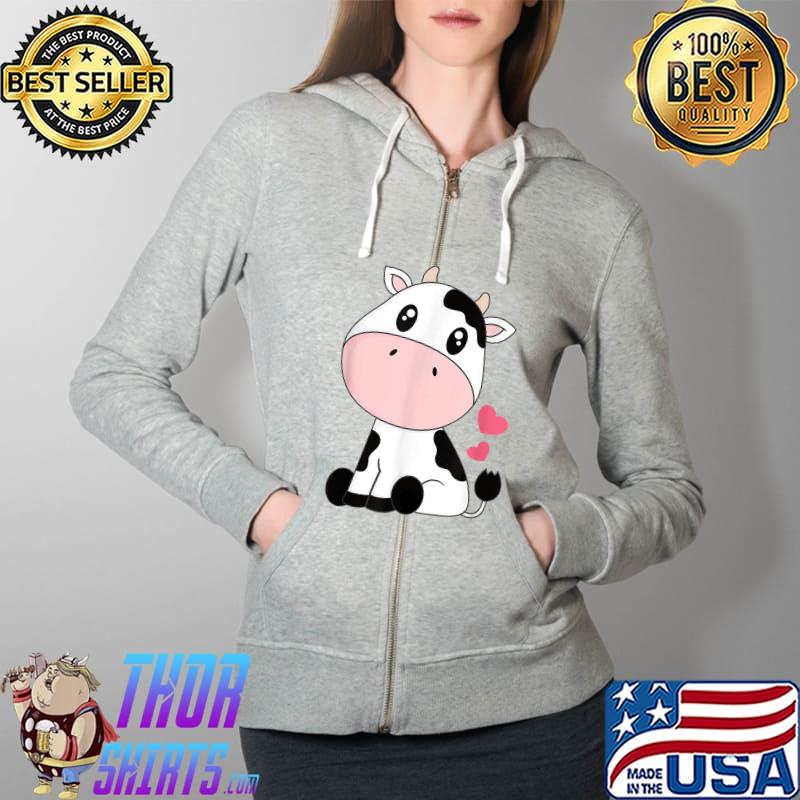Cute Cow Print Kawaii Aesthetic Black White Cow Animal T-Shirt Full Zip Hooded