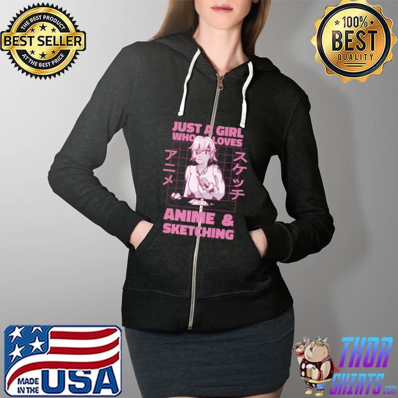 Cute Girl Who Loves Anime and Sketching Kawaii Japanese Premium T-Shirt Full Zip Hooded