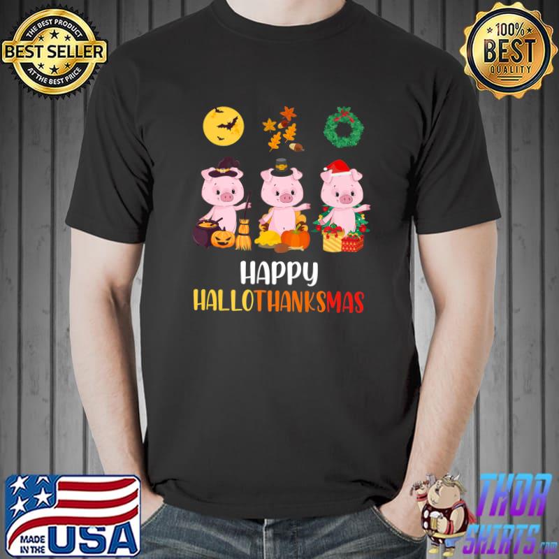 Cute Pig Halloween Christmas Piglet Happy Hallothanksmas Pig Premium T-Shirt