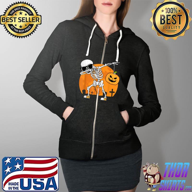 Dabbing Skeleton Funny Halloween Dab Costume Boys Girls Kids T-Shirt Full Zip Hooded