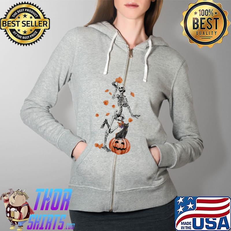 Dancing Skeleton Fall Halloween Pumpkin Shirt Full Zip Hooded