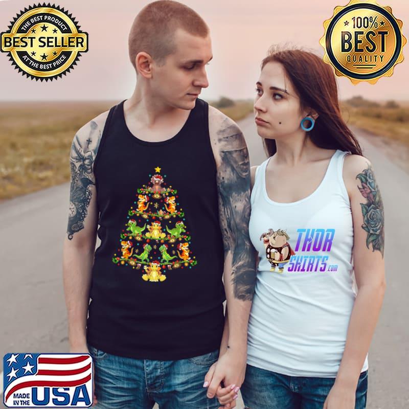 Dinosaur Lover Xmas Lighting Santa Dinosaur Christmas Tree T-Shirt Tank Top