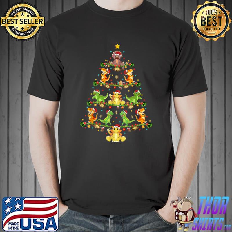 Dinosaur Lover Xmas Lighting Santa Dinosaur Christmas Tree T-Shirt Unisex