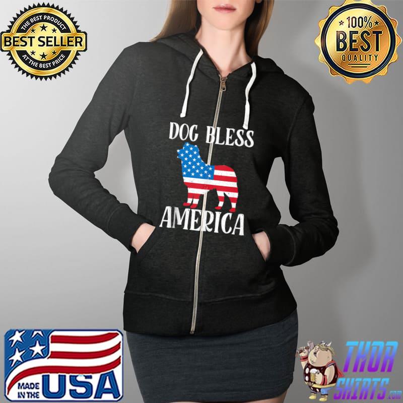 Dog Bless America USA Flag Dog Rescue Lover Pet Dog Owner T-s Full Zip Hooded