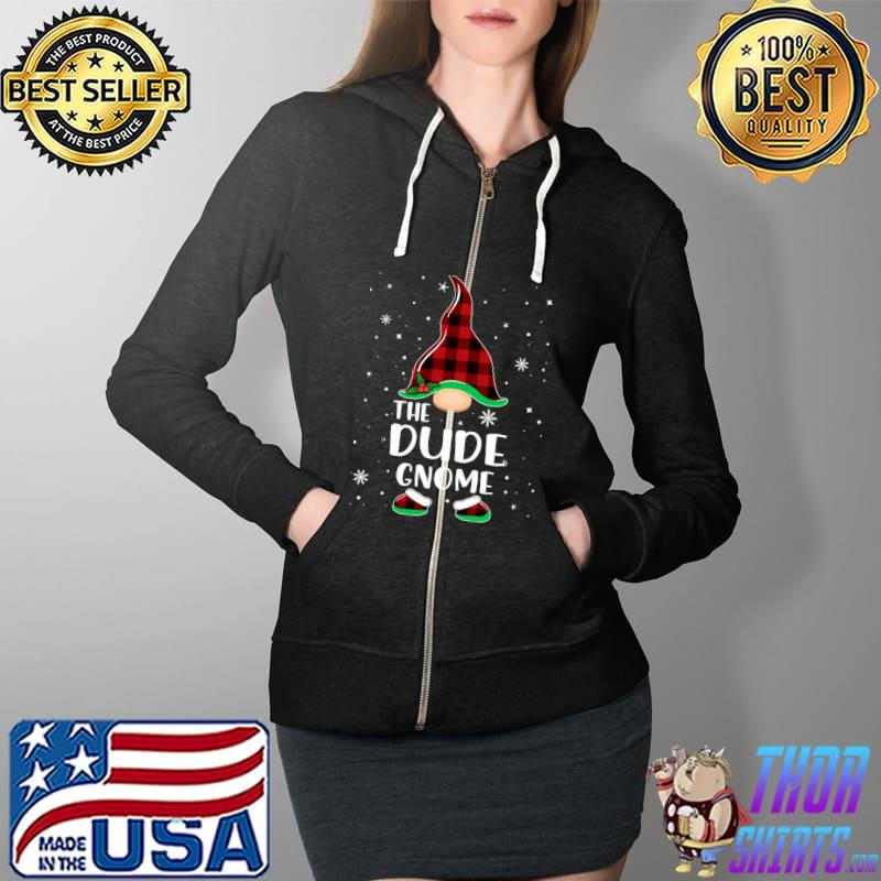 Dude Gnome Buffalo Plaid Matching Christmas Pajama T-Shirt Full Zip Hooded