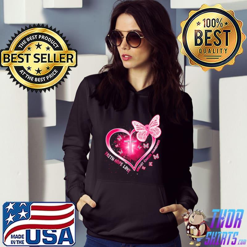 Faith Hope Love Breast Cancer Heart Awareness Cross Butterfly Gift Survivor Hoodie