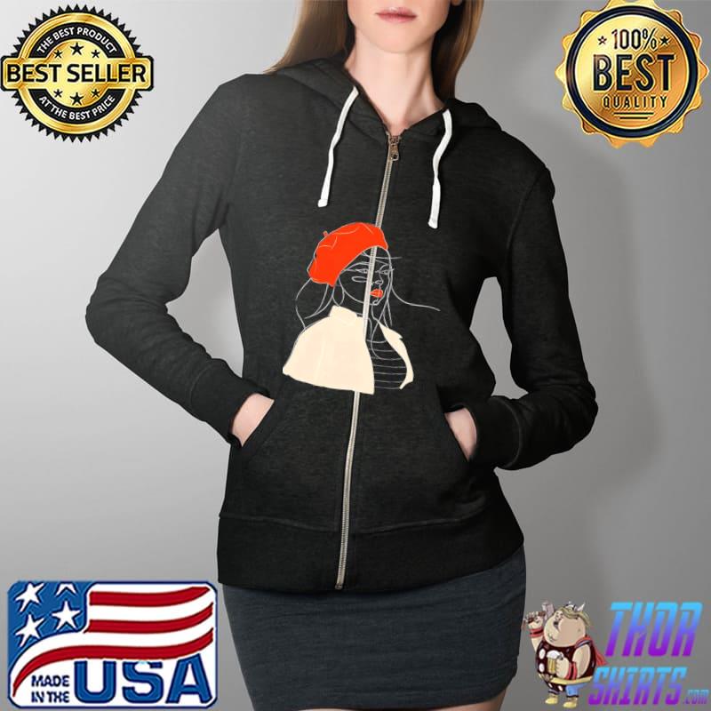 French Girl Parisian beret s Full Zip Hooded