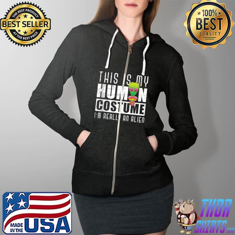 Funny Alien Human Costume Extraterrestrial UFO Alien T-s Full Zip Hooded