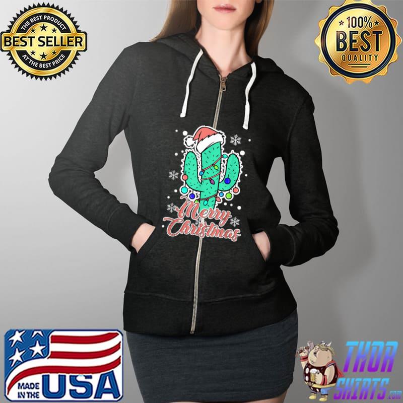 Funny Merry Cactus Santa Chirstmas Succulent Lover Pajama T-Shirt Full Zip Hooded